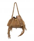 JIMMY CHOOジミーチュウ）の古着「シンチ ミディアム/トフィースエード・フリンジ付きショルダーバッグ」｜ベージュ