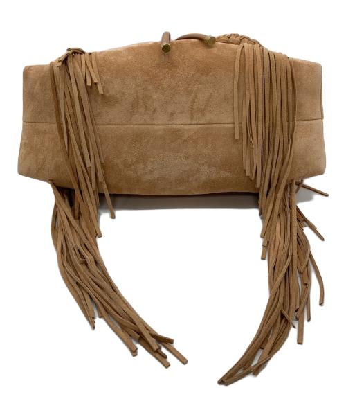 JIMMY CHOO（ジミーチュウ）JIMMY CHOO (ジミーチュウ) シンチ ミディアム/トフィースエード・フリンジ付きショルダーバッグ ベージュ サイズ:実寸参照の古着・服飾アイテム