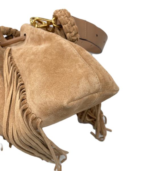 JIMMY CHOO（ジミーチュウ）JIMMY CHOO (ジミーチュウ) シンチ ミディアム/トフィースエード・フリンジ付きショルダーバッグ ベージュ サイズ:実寸参照の古着・服飾アイテム