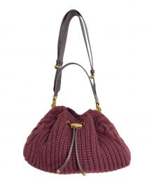 JIMMY CHOO（ジミーチュウ）の古着「シンチ ミディアム　ディープメルロー ニットウール バケットバッグ　ハンドバッグ　ショルダーバッグ　イタリア製」｜ボルドー