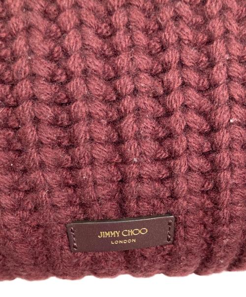 JIMMY CHOO（ジミーチュウ）JIMMY CHOO (ジミーチュウ) シンチ ミディアム　ディープメルロー ニットウール バケットバッグ　ハンドバッグ　ショルダーバッグ　イタリア製 ボルドー サイズ:実寸参照の古着・服飾アイテム
