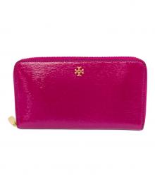 TORY BURCH（トリーバーチ）の古着「エナメルロングウォレット　ラウンドファスナー　長財布」｜ピンク
