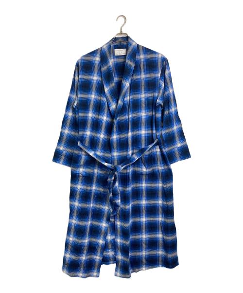 RAFU（ラフ）RAFU (ラフ) チェックガウンコート　ロングコート　アウター　ライトアウター　日本製 ブルー サイズ:Sの古着・服飾アイテム