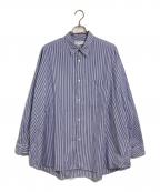 Graphpaperグラフペーパー）の古着「Broad Stripe L/S Oversized Regular Collar Shirt コットンシャツ　ストライプ」｜ブルー×ホワイト