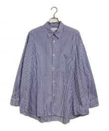 Graphpaper（グラフペーパー）の古着「Broad Stripe L/S Oversized Regular Collar Shirt コットンシャツ　ストライプ」｜ブルー×ホワイト
