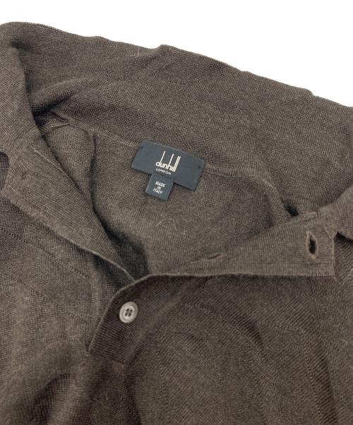 dunhill（ダンヒル）dunhill (ダンヒル) ウールシルクジャガードロゴニットポロシャツ　長袖シャツ　イタリア製 ブラウン サイズ: 2XLの古着・服飾アイテム