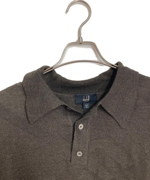 dunhill（ダンヒル）dunhill (ダンヒル) ウールシルクジャガードロゴニットポロシャツ　長袖シャツ　イタリア製 ブラウン サイズ: 2XLの古着・服飾アイテム