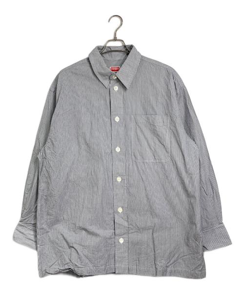KENZO（ケンゾー）KENZO (ケンゾー) ロゴボタンストライプシャツ　ストライプ　コットンシャツ グレー サイズ:Lの古着・服飾アイテム