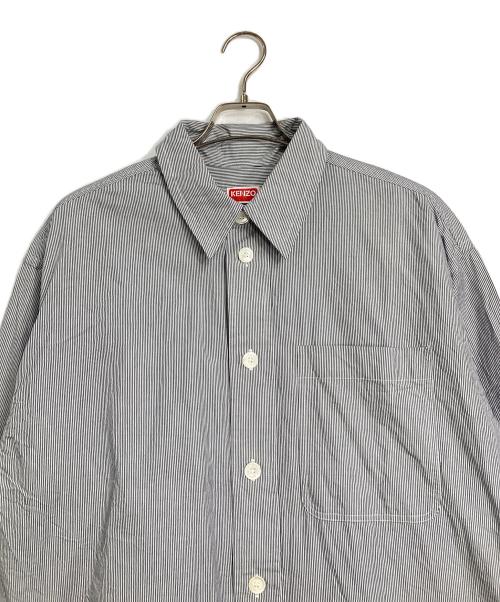 KENZO（ケンゾー）KENZO (ケンゾー) ロゴボタンストライプシャツ　ストライプ　コットンシャツ グレー サイズ:Lの古着・服飾アイテム