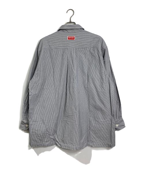 KENZO（ケンゾー）KENZO (ケンゾー) ロゴボタンストライプシャツ　ストライプ　コットンシャツ グレー サイズ:Lの古着・服飾アイテム
