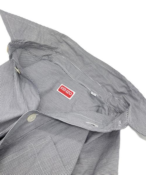 KENZO（ケンゾー）KENZO (ケンゾー) ロゴボタンストライプシャツ　ストライプ　コットンシャツ グレー サイズ:Lの古着・服飾アイテム