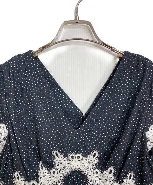 HER LIP TO（ハーリップトゥ）Her lip to (ハーリップトゥ) Polka-Dot Lace-Trim Dress  ポルカドットレーストリムドレス  ロングワンピース ブラック サイズ:Sの古着・服飾アイテム