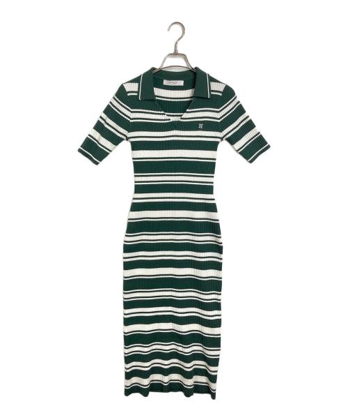 HER LIP TO（ハーリップトゥ）Her lip to (ハーリップトゥ) Stripe Rib Polo Dress ストライプリブポロドレス　ロングワンピース　ニットワンピース　ボーダー グリーン サイズ:Sの古着・服飾アイテム