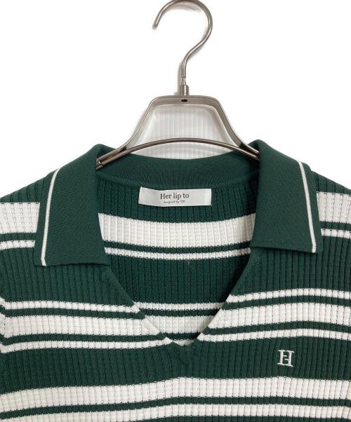 HER LIP TO（ハーリップトゥ）Her lip to (ハーリップトゥ) Stripe Rib Polo Dress ストライプリブポロドレス　ロングワンピース　ニットワンピース　ボーダー グリーン サイズ:Sの古着・服飾アイテム