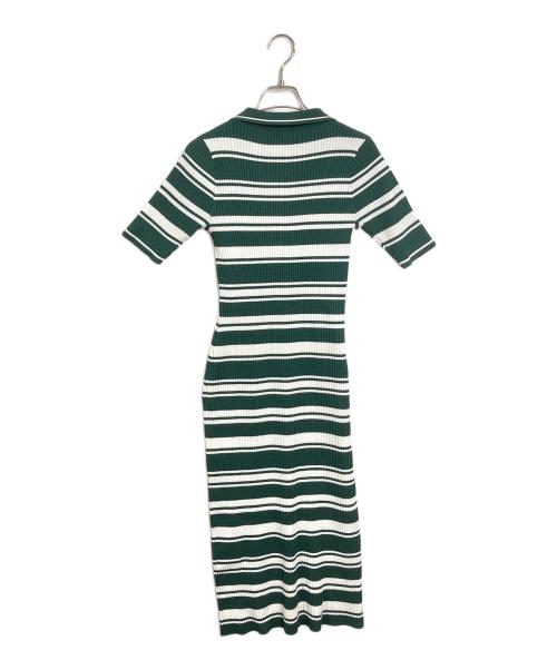 HER LIP TO（ハーリップトゥ）Her lip to (ハーリップトゥ) Stripe Rib Polo Dress ストライプリブポロドレス　ロングワンピース　ニットワンピース　ボーダー グリーン サイズ:Sの古着・服飾アイテム