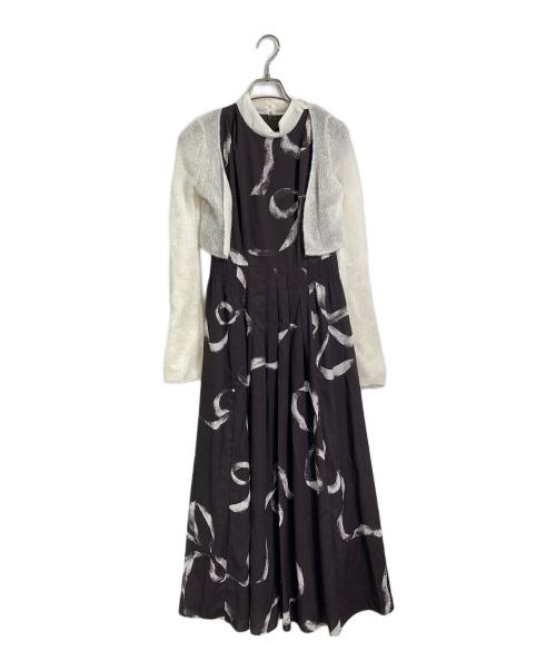 Snidel（スナイデル）Snidel (スナイデル) リボンディテールカーデセットワンピース ブラウン×ホワイト 未使用品の古着・服飾アイテム