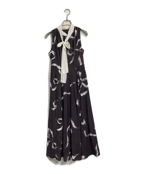 Snidel（スナイデル）Snidel (スナイデル) リボンディテールカーデセットワンピース ブラウン×ホワイト 未使用品の古着・服飾アイテム