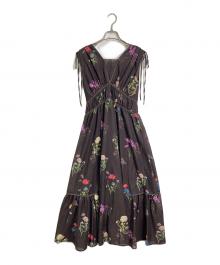 Snidel（スナイデル）の古着「フラワードロストディティールワンピ　ロングワンピース　花柄」｜ブラウン