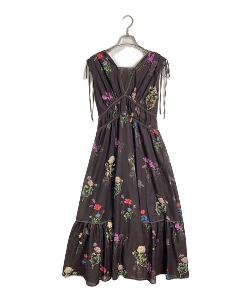 Snidel（スナイデル）Snidel (スナイデル) フラワードロストディティールワンピ　ロングワンピース　花柄 ブラウンの古着・服飾アイテム