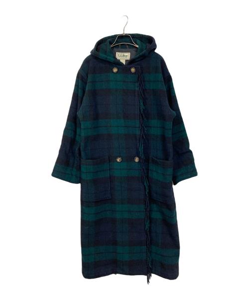 L.L.Bean（エルエルビーン）L.L.Bean (エルエルビーン) 70's‐80’sフリンジウールフーデットコート　ロングコート　ウールコート　アメリカ製 ブラック×グリーン サイズ:Sの古着・服飾アイテム
