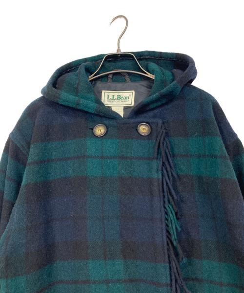 L.L.Bean（エルエルビーン）L.L.Bean (エルエルビーン) 70's‐80’sフリンジウールフーデットコート　ロングコート　ウールコート　アメリカ製 ブラック×グリーン サイズ:Sの古着・服飾アイテム
