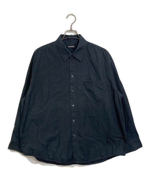 BALENCIAGA（バレンシアガ）BALENCIAGA (バレンシアガ) 19aw 胸ロゴ刺繍シャツ　コットンシャツ ブラック サイズ:39の古着・服飾アイテム