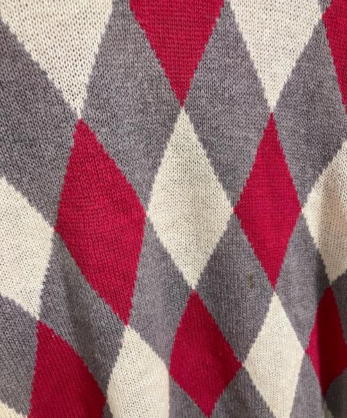UNDERCOVER（アンダーカバー）UNDERCOVER (アンダーカバー) アーガイルニット　長袖ニット　ロングニット グレー×レッド サイズ:2の古着・服飾アイテム