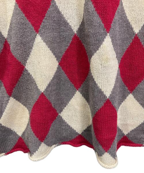 UNDERCOVER（アンダーカバー）UNDERCOVER (アンダーカバー) アーガイルニット　長袖ニット　ロングニット グレー×レッド サイズ:2の古着・服飾アイテム