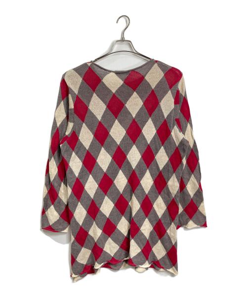 UNDERCOVER（アンダーカバー）UNDERCOVER (アンダーカバー) アーガイルニット　長袖ニット　ロングニット グレー×レッド サイズ:2の古着・服飾アイテム