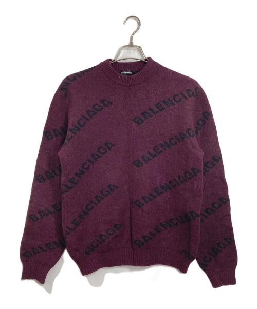 BALENCIAGA（バレンシアガ）BALENCIAGA (バレンシアガ) ALL OVER LOGO KNIT デザインニット　ロゴニット パープル サイズ:Sの古着・服飾アイテム