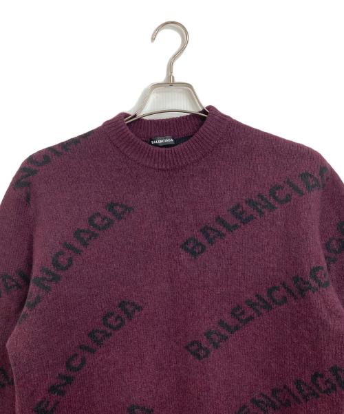 BALENCIAGA（バレンシアガ）BALENCIAGA (バレンシアガ) ALL OVER LOGO KNIT デザインニット　ロゴニット パープル サイズ:Sの古着・服飾アイテム