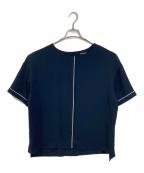 INDIVIインディヴィ）の古着「ウォッシャブル＆UVケアサテン切替ブラウス　セレモニー　オフィスカジュアル」｜ネイビー