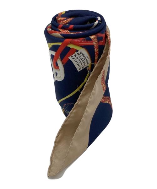 Maison Margiela（メゾンマルジェラ）Maison Margiela (メゾンマルジェラ) FOULARD SCARF シルクスカーフ　イタリア製 ネイビー×ベージュ サイズ:実寸参照の古着・服飾アイテム