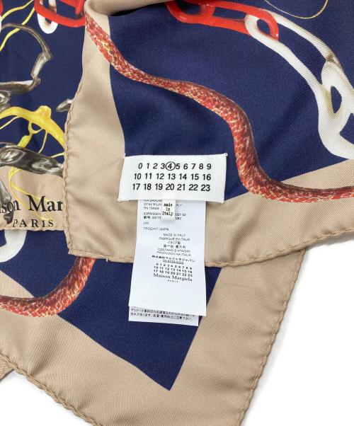 Maison Margiela（メゾンマルジェラ）Maison Margiela (メゾンマルジェラ) FOULARD SCARF シルクスカーフ　イタリア製 ネイビー×ベージュ サイズ:実寸参照の古着・服飾アイテム
