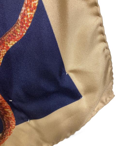 Maison Margiela（メゾンマルジェラ）Maison Margiela (メゾンマルジェラ) FOULARD SCARF シルクスカーフ　イタリア製 ネイビー×ベージュ サイズ:実寸参照の古着・服飾アイテム
