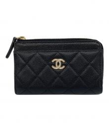 CHANEL（シャネル）の古着「フラグメントケース　 マトラッセ ココマーク ストラス カードホルダー  ミニ財布」｜ブラック