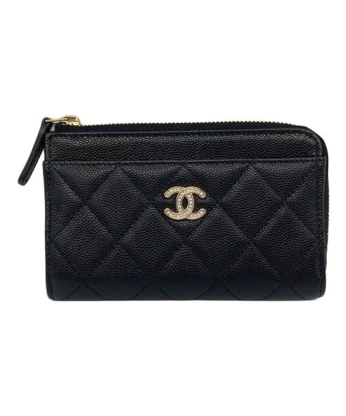 CHANEL（シャネル）CHANEL (シャネル) フラグメントケース　 マトラッセ ココマーク ストラス カードホルダー  ミニ財布 ブラック サイズ:実寸参照の古着・服飾アイテム