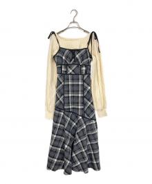 dolce liche（ドルチェリーチェ）の古着「ニットトップス×チェックワンピースセット」｜ホワイト×グレー