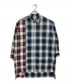 DISCOVEREDディスカバード）の古着「ドッキングチェックシャツ　ロングシャツ　日本製」｜グリーン