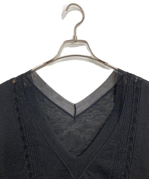 Gabardine K.T（ギャバシンケーティー）Gabardine K.T (ギャバシンケーティー) ハイグレードラミー シアー×ラメレースベスト　日本製 ブラック サイズ:15の古着・服飾アイテム