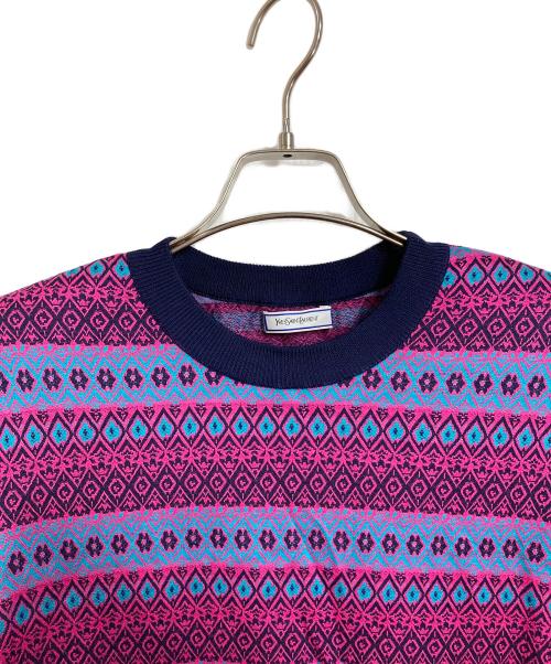 Yves Saint Laurent（イヴサンローラン）Yves Saint Laurent (イヴサンローラン) 総柄ニットワンピース　ロングワンピース パープル サイズ:Mの古着・服飾アイテム