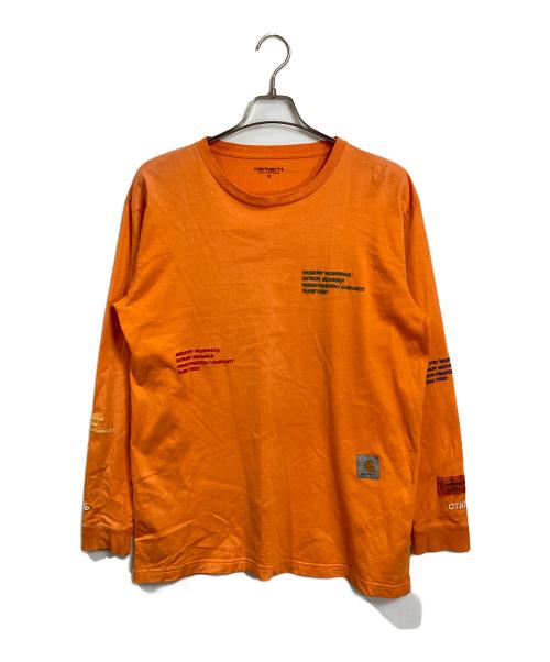 CarHartt（カーハート）CarHartt (カーハート) HERON PRESTON (ヘロンプレストン) プリントカットソー　ロングカットソー　コットン オレンジ サイズ:Sの古着・服飾アイテム