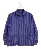 FRANK LEDERフランクリーダー）の古着「丸襟ストライプワークジャケット　アウター　ライトアウター　ドイツ製」｜ブルー