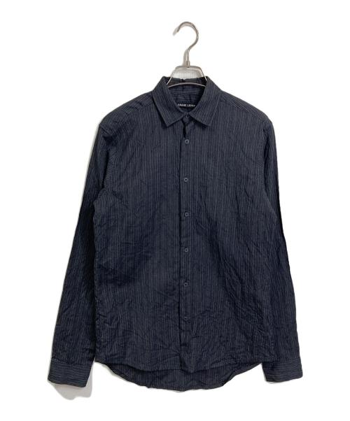 FRANK LEDER（フランクリーダー）FRANK LEDER (フランクリーダー) ストライプ長袖シャツ　ネイビー　グレー　ブラック ブルー×ブラック サイズ:実寸参照の古着・服飾アイテム