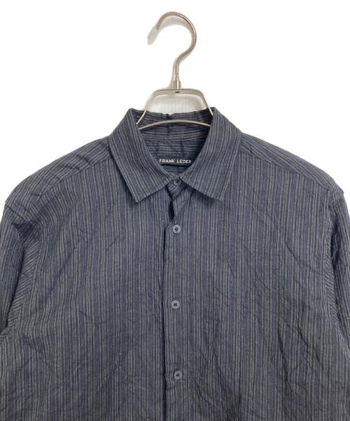 FRANK LEDER（フランクリーダー）FRANK LEDER (フランクリーダー) ストライプ長袖シャツ　ネイビー　グレー　ブラック ブルー×ブラック サイズ:実寸参照の古着・服飾アイテム