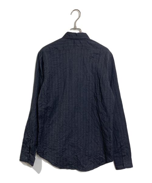 FRANK LEDER（フランクリーダー）FRANK LEDER (フランクリーダー) ストライプ長袖シャツ　ネイビー　グレー　ブラック ブルー×ブラック サイズ:実寸参照の古着・服飾アイテム
