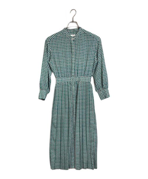 BALLSEY（ボールジィ）BALLSEY (ボールジィ) カラーグリッドプリント プリーツワンピース　ロングワンピース　総柄 グリーン サイズ:34の古着・服飾アイテム