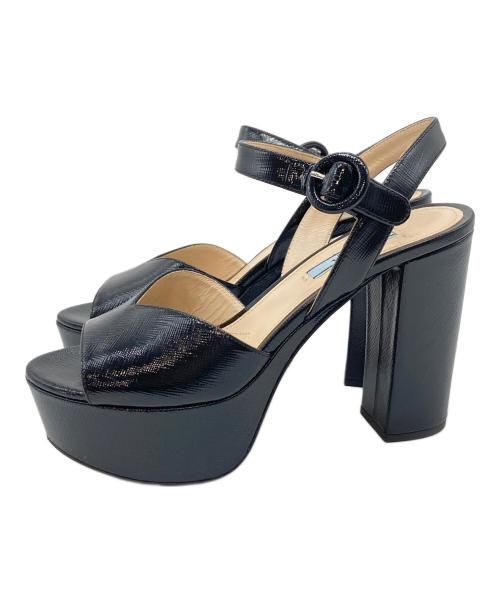 PRADA（プラダ）PRADA (プラダ) プラットフォームサンダル　ヒールサンダル　厚底サンダル　イタリア製 ブラック サイズ:36の古着・服飾アイテム