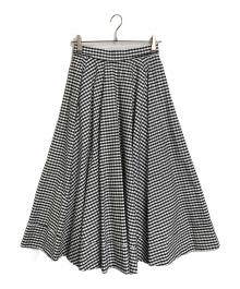 MADISON BLUE（マディソンブルー）の古着「タックサーキュラーギンガムスカート　ロングスカート　日本製」｜ブラック×ホワイト