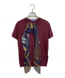 RALPH LAUREN Purple Label（ラルフ ローレン パープル レーベル）の古着「スカーフ付き半袖ニット　イタリア製」｜ボルドー